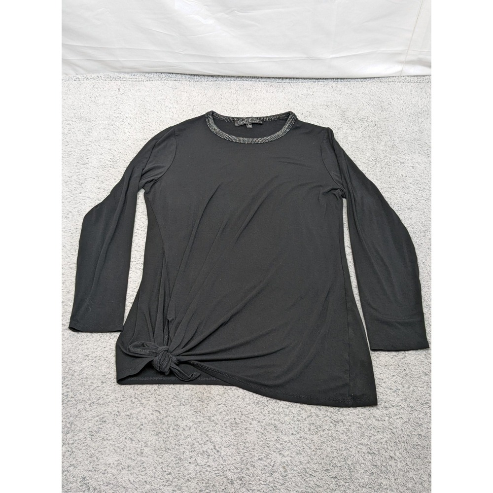 Diane Gilman‎ Black Long Sleeve Tie Front Blouse Top Large Whimsigoth Y2K Grunge